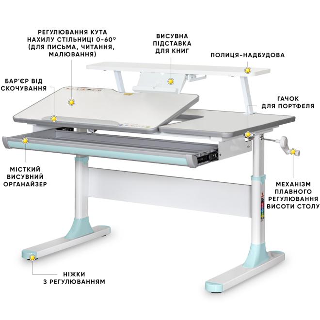 Дитячий стіл Mealux Vancouver Multicolor с полкой S50 Blue Фото 2