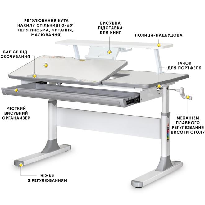 Дитячий стіл Mealux Vancouver Multicolor з полицею S50 Grey Фото 2