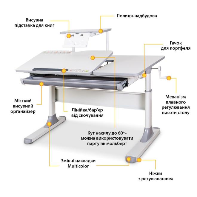 Дитячий стіл Mealux Vancouver Multicolor с полкой S50 Grey Фото 2