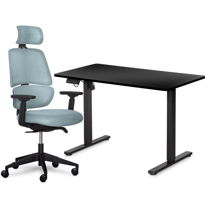 Комплект Mealux PowerDesk Lite Black + Leo Air Plus Grey Blue Фото 1