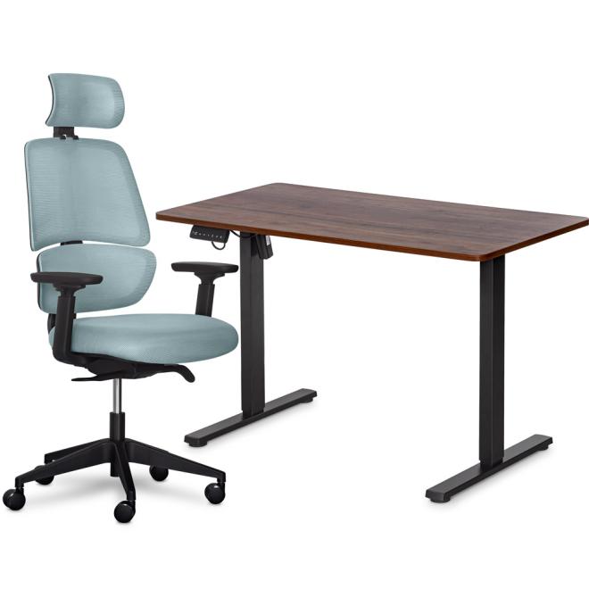 Комплект Mealux PowerDesk Lite Walnut+Leo Air Plus Grey Blue Фото 1