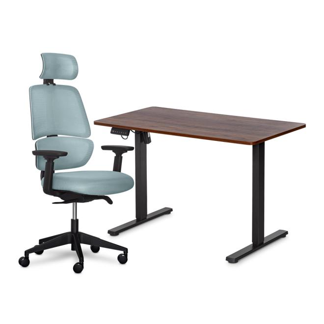 Комплект Mealux PowerDesk Lite Walnut+Leo Air Plus Grey Blue Фото 1