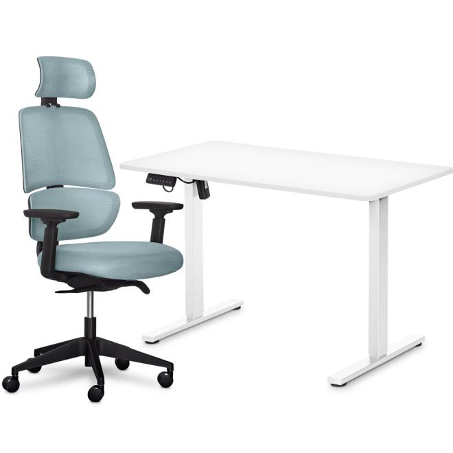Комплект Mealux PowerDesk Lite White + Leo Air Plus Grey Blue Фото 1