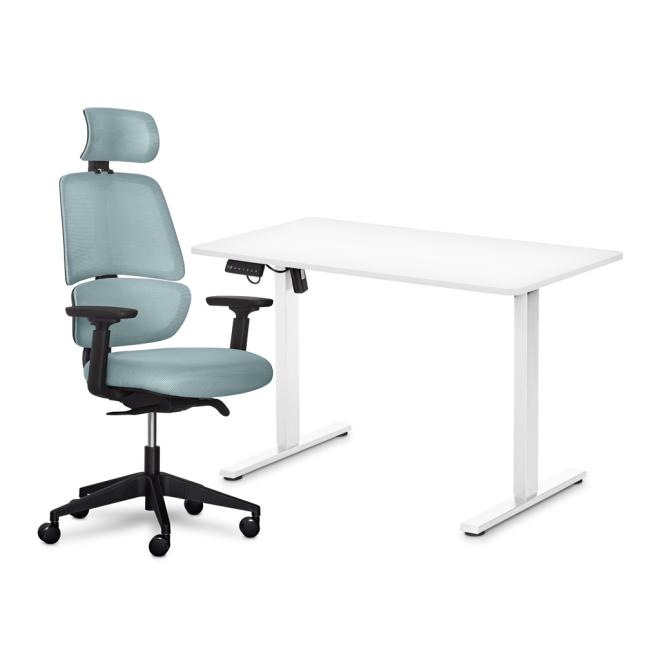 Комплект Mealux PowerDesk Lite White + Leo Air Plus Grey Blue Фото 1