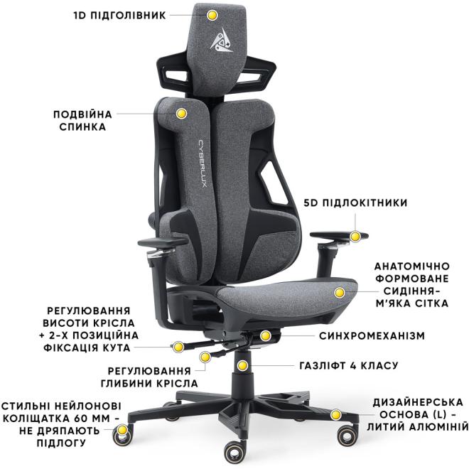 Крісло Cyberlux V10 Fabric Grey Фото 7