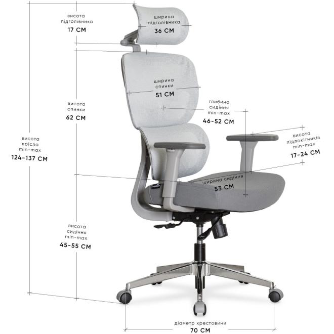 Крісло Mealux D1 Air Fabric Grey Фото 3