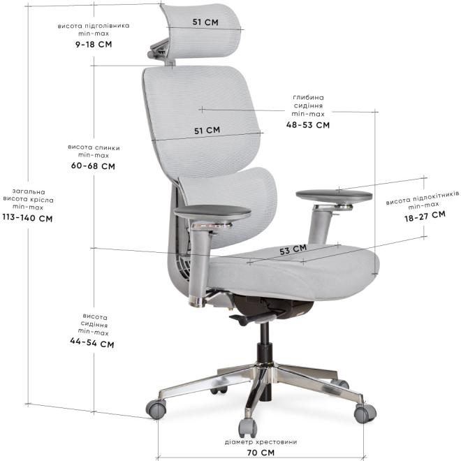 Крісло Mealux D2 Air Fabric Grey Фото 2