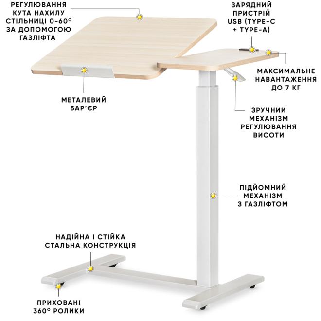 Стіл Hommex Mobidesk Duo USB Maple Фото 2