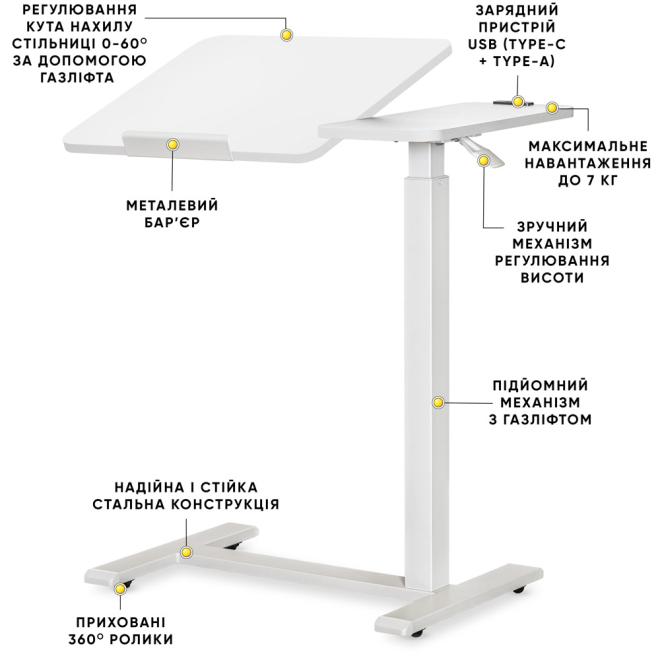 Стіл Hommex Mobidesk Duo USB White Фото 2