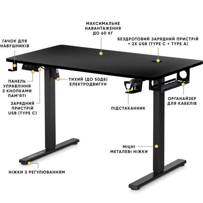 Стол с электрорегулировкой высоты Mealux PowerDesk Energy Black Фото 2