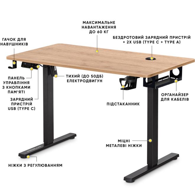 Стіл з електро регулюванням висоти Mealux PowerDesk Energy Mahogany Фото 2
