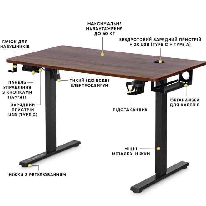 Стіл з електро регулюванням висоти Mealux PowerDesk Energy Walnut Фото 2