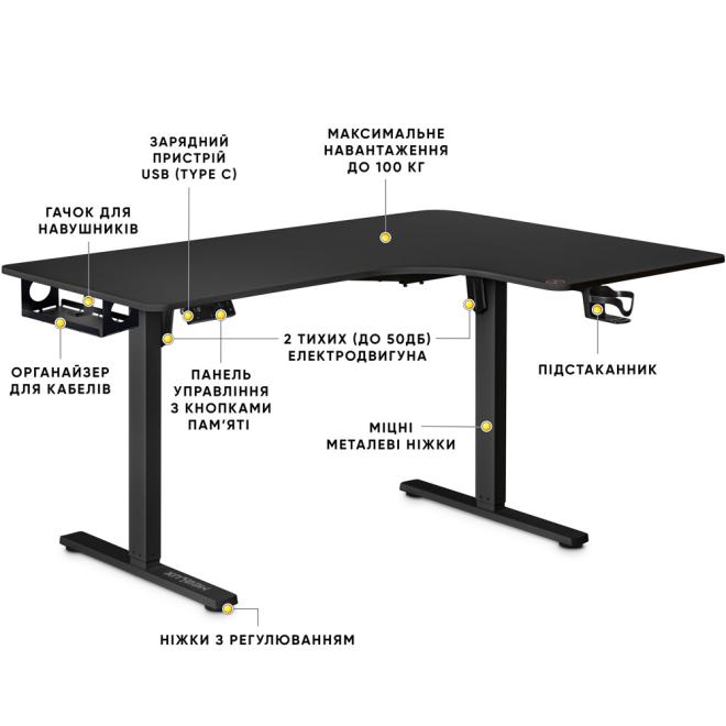 Стіл з електро регулюванням висоти Mealux Powerdesk Corner-L Black Фото 2