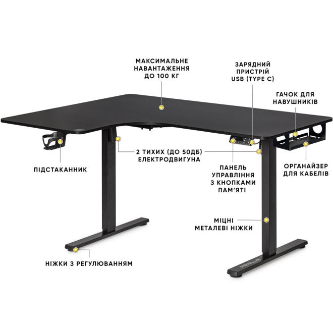 Table with electric height adjustment Mealux Powerdesk Corner-R Black Photo 2