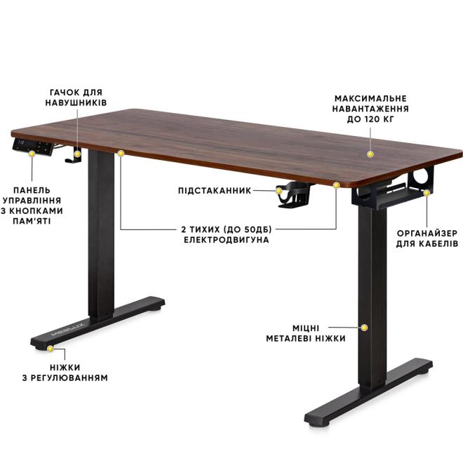 Стіл з електро регулюванням висоти Mealux PowerDesk Duo XL Walnut Фото 2