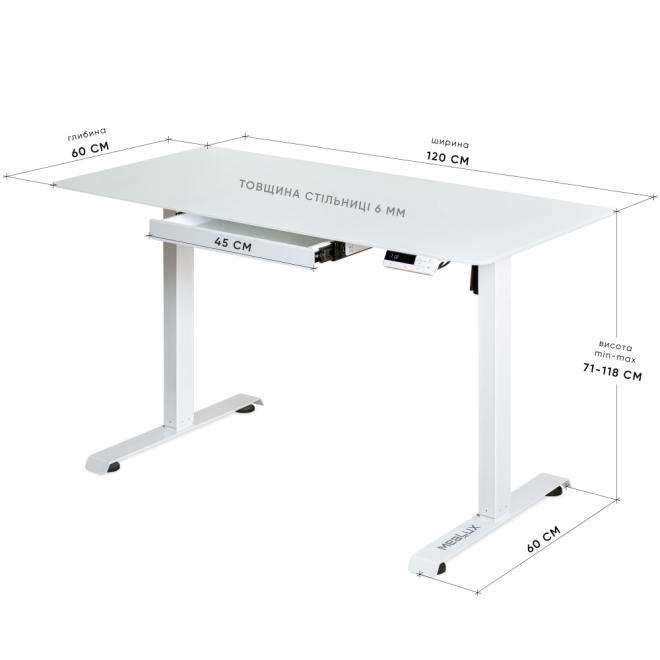 Стол с электрорегулировкой высоты Mealux PowerDesk Glass White Фото 2