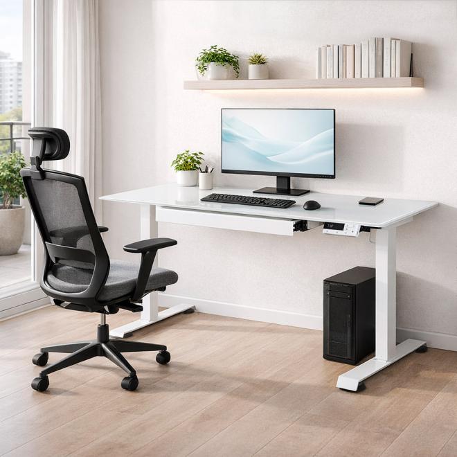 Стол с электрорегулировкой высоты Mealux PowerDesk Glass White Фото 3